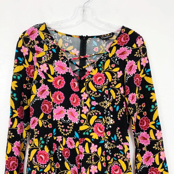 Express Floral Black and Pink Jumpsuit - Picture 2 of 8